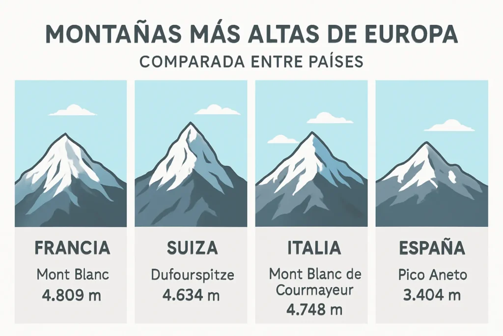 montañas más altas de Europa comparada entre países